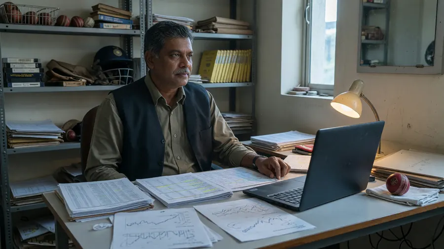 Experienced cricket analyst in a research room